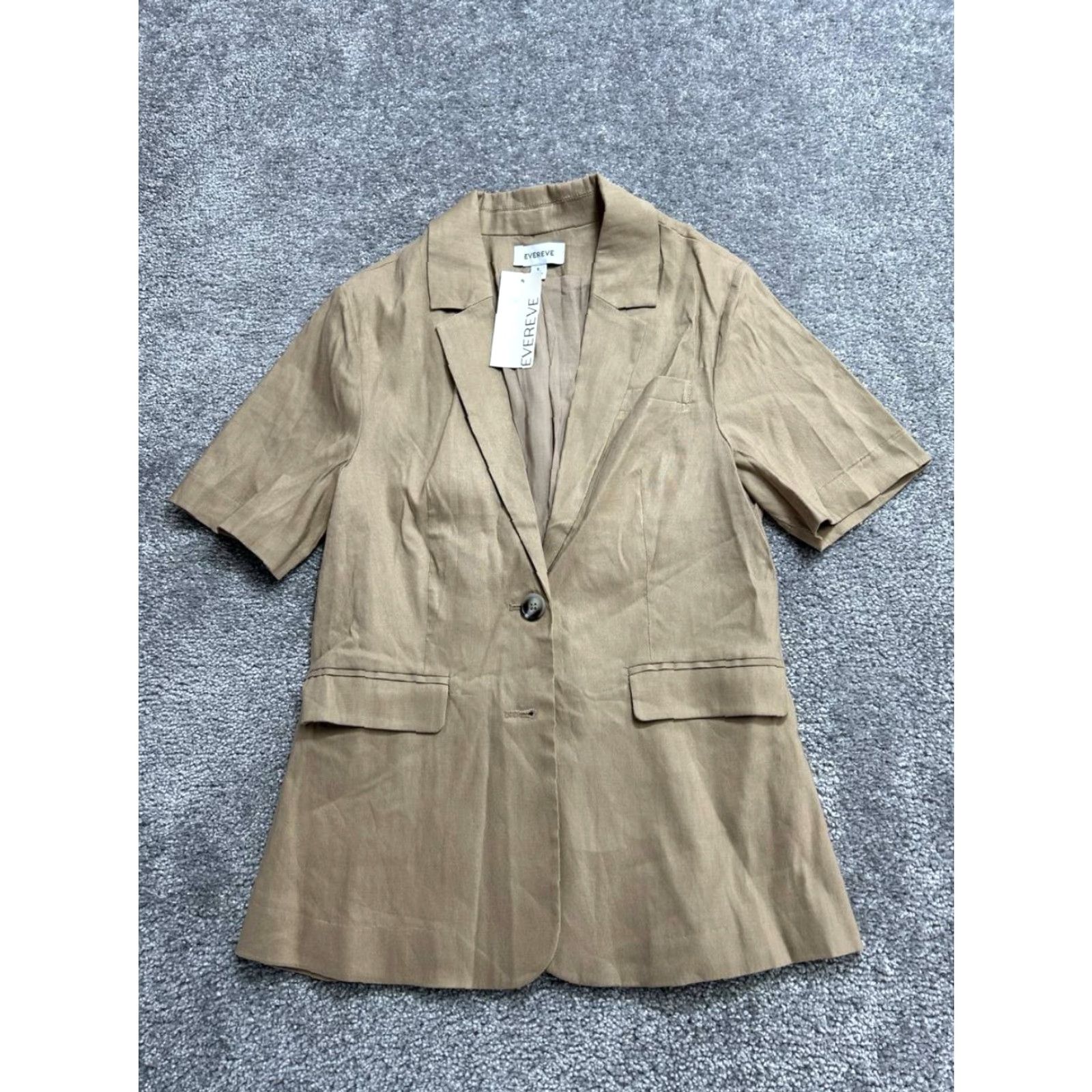 Vintage Evereve Grayson Blazer Jacket Women Small Beige Linen Single Breasted Formal New - Vintage? No Size S / US 4 / IT 40 - 2 Thumbnail