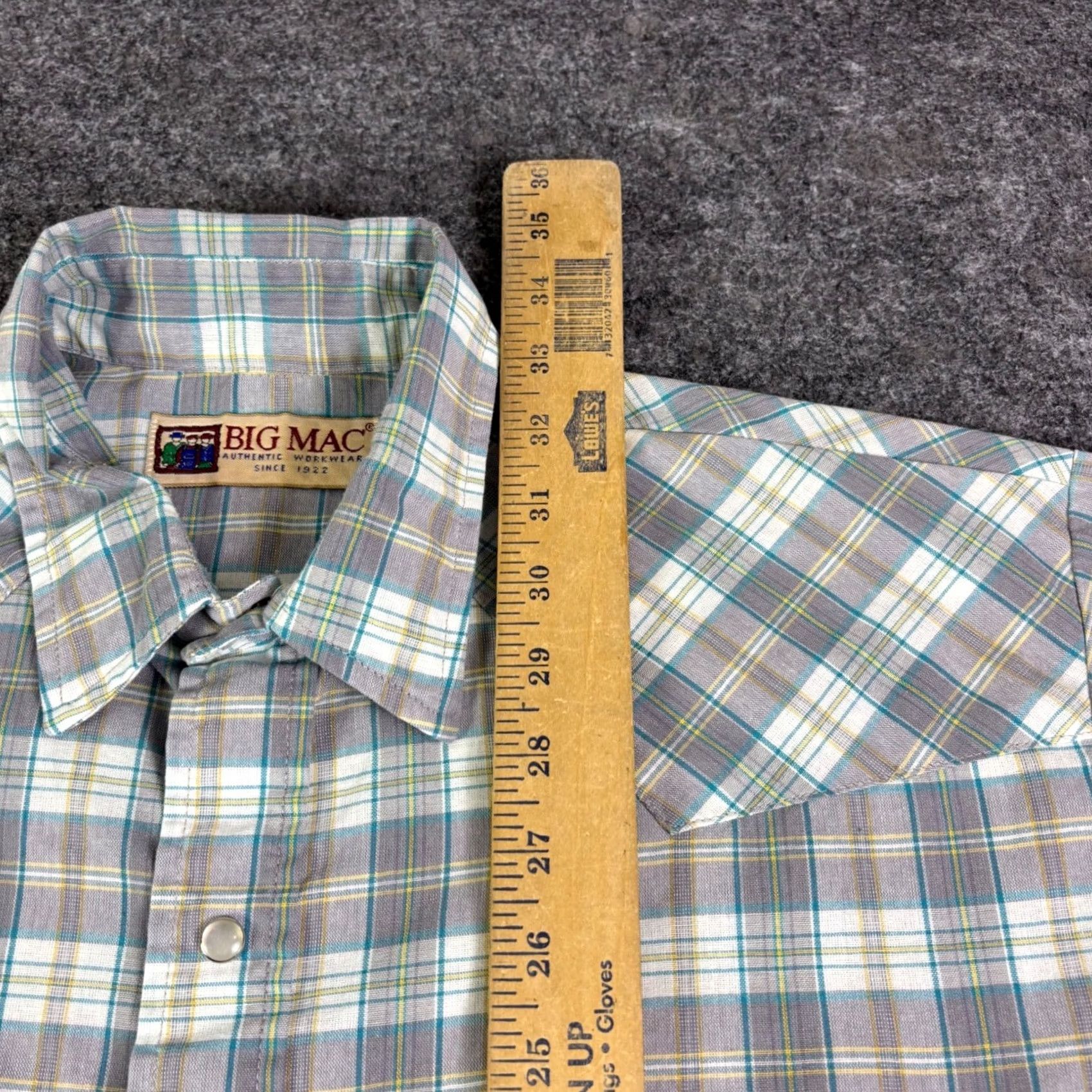 Vintage Big Mac Mens LT Tall Plaid Western Workwear Shirt Grey Teal Yellow Size US L / EU 52-54 / 3 - 4 Thumbnail