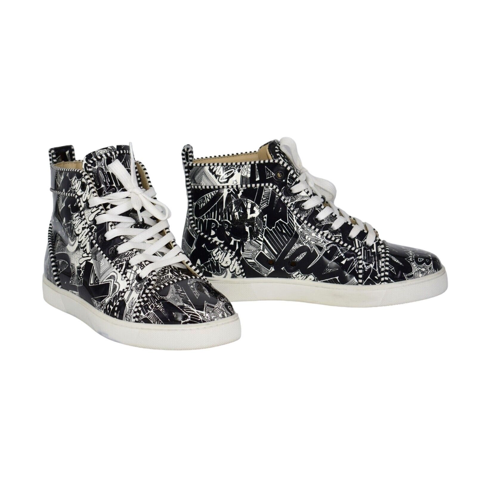 Christian Louboutin CHRISTIAN LOUBOUTIN Patent Blk/Wht Graffiti Sneaker Shoes 40 Size US 7 / EU 40 - 1 Thumbnail