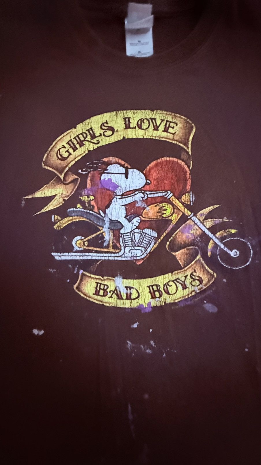 Peanuts Thrashed Vintage Snoopy Biker Tee Shirt XL Peanuts T Size US XL / EU 56 / 4 - 2 Thumbnail