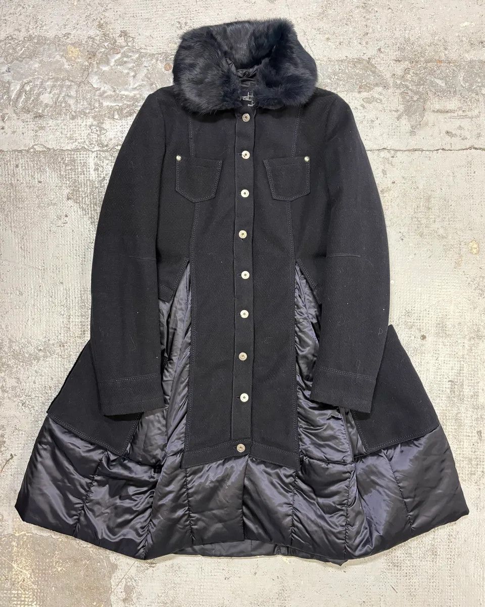 Marithe + Francois Girbaud 1990s Marithé + François Girbaud Navy Wool Quilted Fur Collar Long Coat Size M / US 6-8 / IT 42-44 - 1 Thumbnail