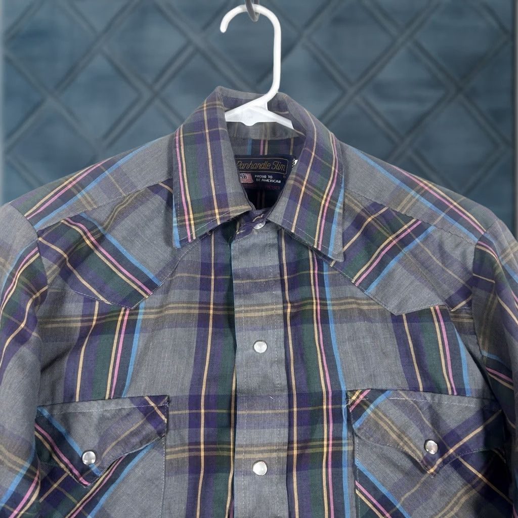 Vintage VINTAGE Panhandle Slim Button-Up Western Shirt Mens 14.5-32 Long Sleeve Plaid Gray Size US M / EU 48-50 / 2 - 1 Thumbnail