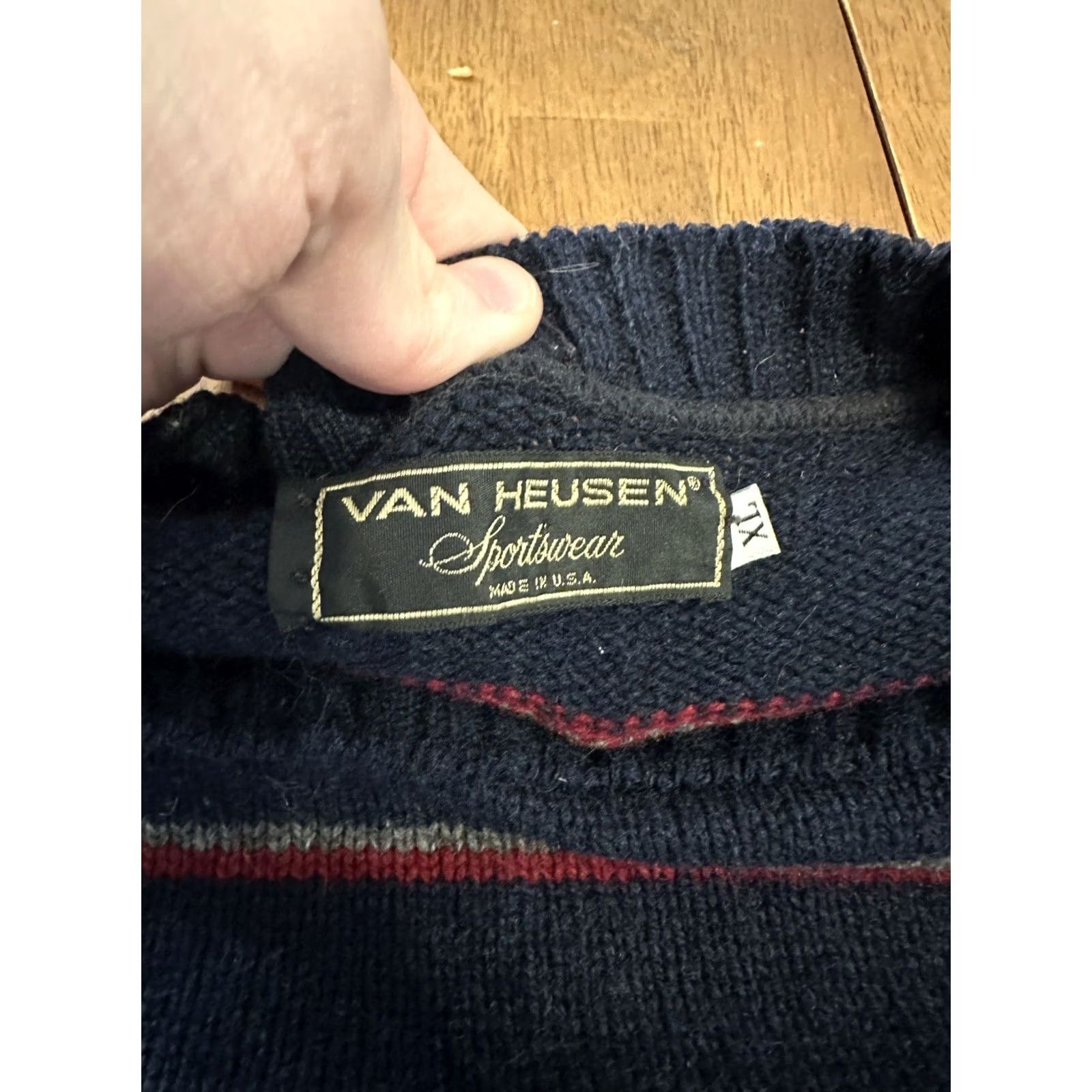 Van Heusen VINTAGE Van Heusen Sweater XL Striped 80s 90s USA Blue Acrylic Knit Mens Size US XL / EU 56 / 4 - 5 Thumbnail