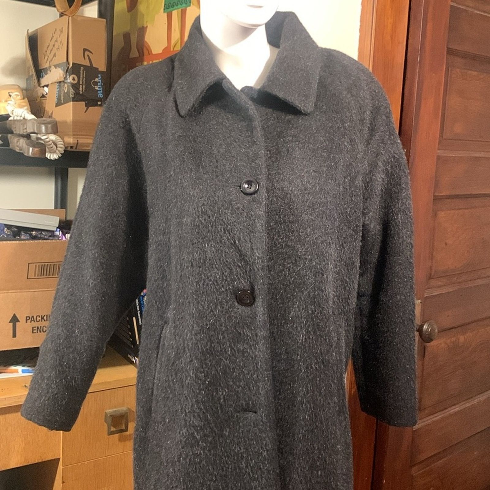 Vintage 90’s Larry Levine gray wool alpaca and mohair overcoat Size L / US 10 / IT 46 - 1 Thumbnail