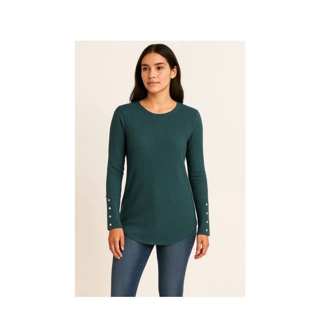 Other Chaser Waffle Knit Button Cuff Thermal Top Teal S Size S / US 4 / IT 40 - 1 Thumbnail
