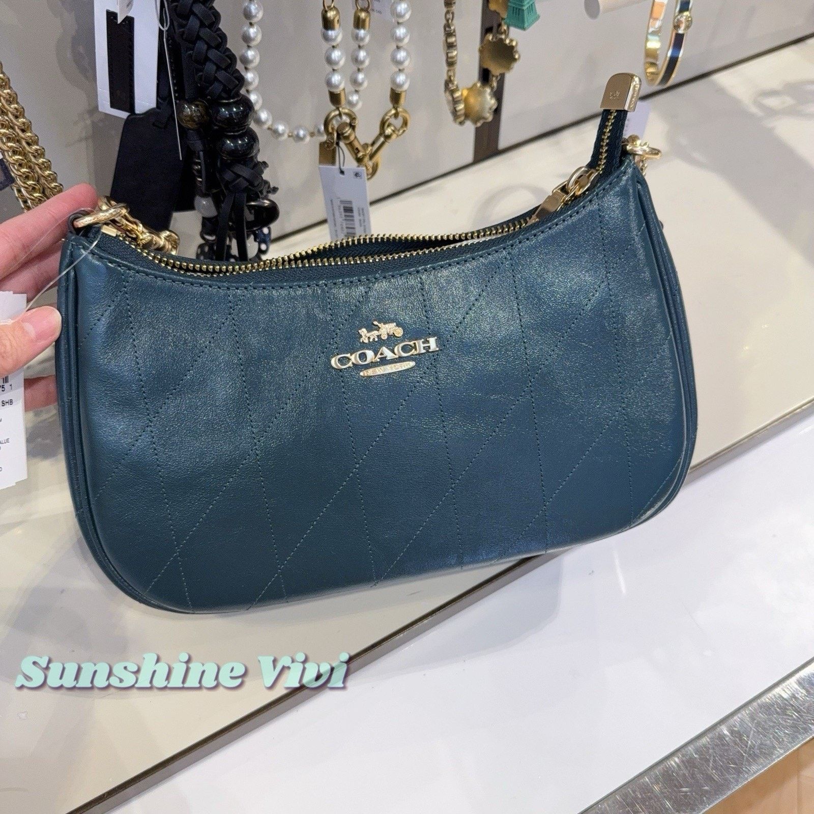 Coach NWT Coach Teri Shoulder Bag CDP32 Gold/DARK TEAL leahter Size ONE SIZE - 1 Thumbnail