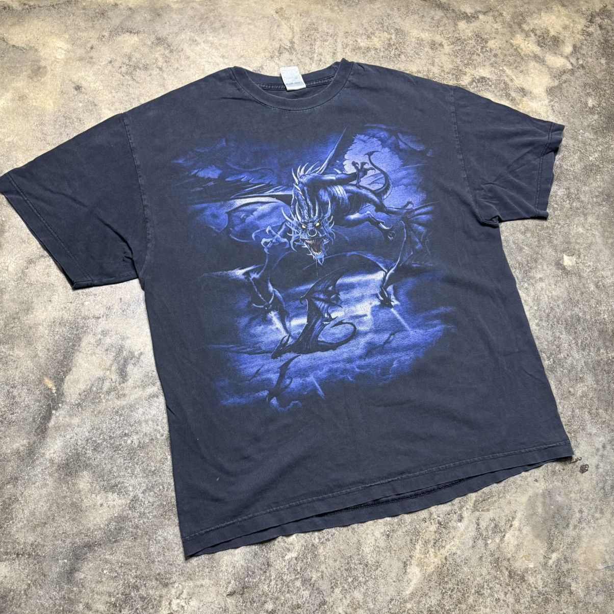 Vintage vintage dragons monsters scary faded black tshirt Size US XL / EU 56 / 4 - 3 Thumbnail