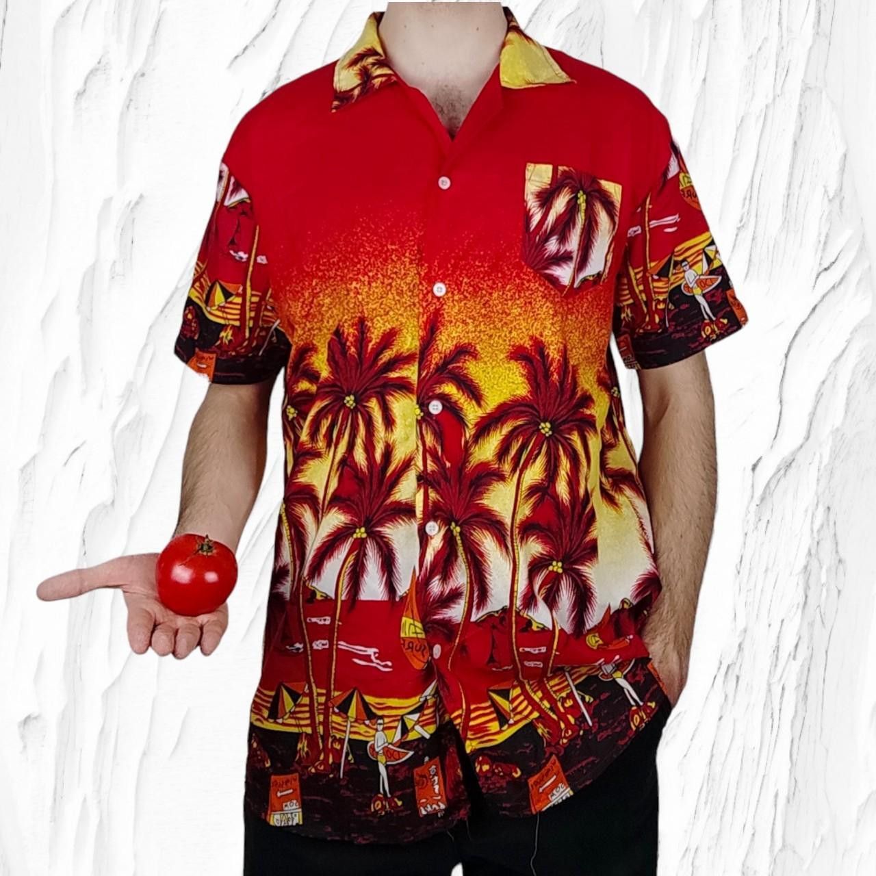 Vintage Vintage Hawaiian Summer Button Up Shirt with Palms and Beach Size US XL / EU 56 / 4 - 1 Thumbnail