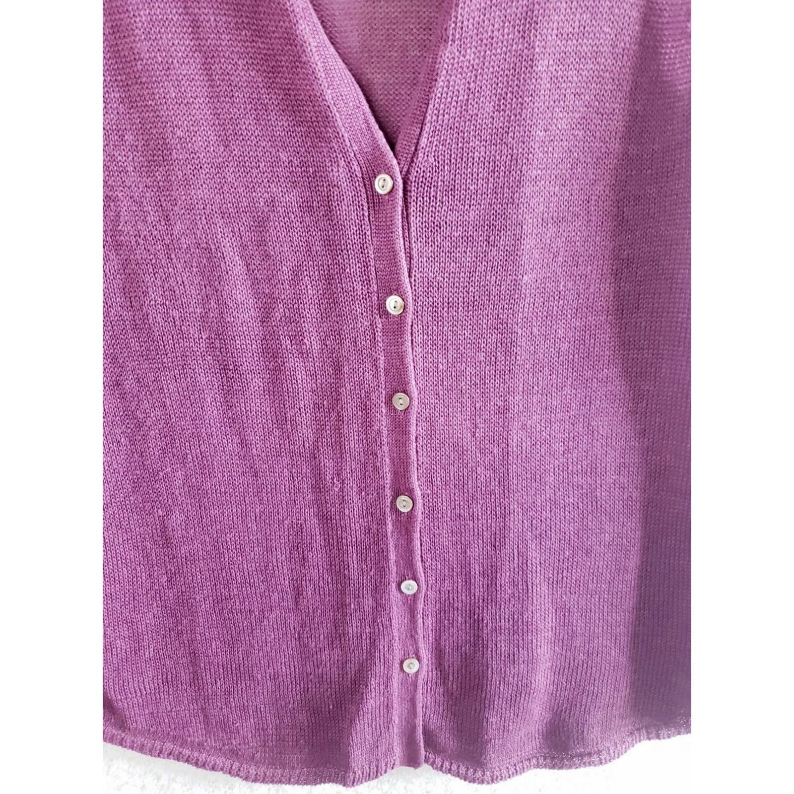 J. Jill J.Jill Cardigan Vest Purple Size M Linen Rayon Button Front Women Sweater Top Button Front Casual Travel Workwear Size M / US 6-8 / IT 42-44 - 2 Thumbnail