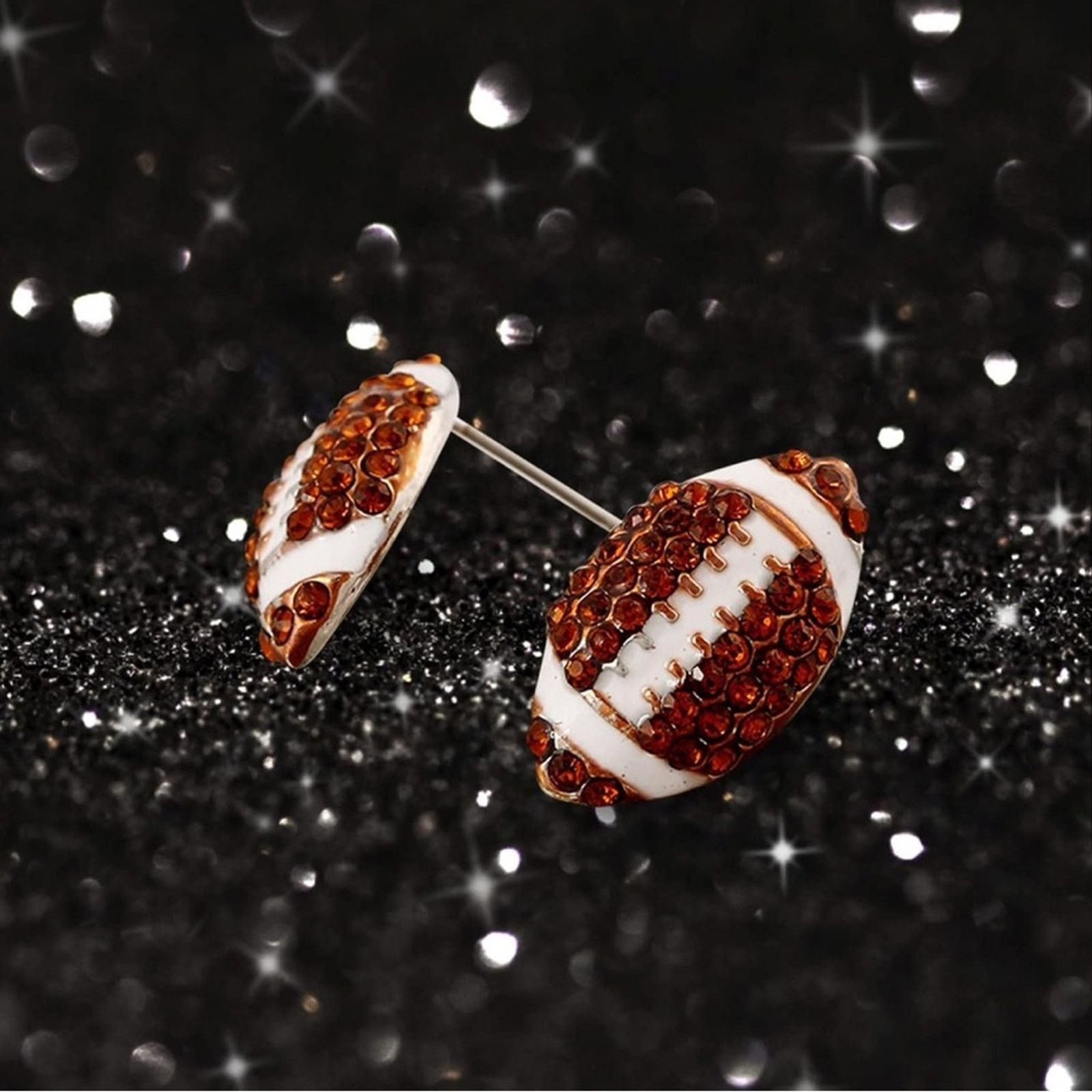 Other Football Shaped Earrings with Brown Crystals Size ONE SIZE - 3 Thumbnail