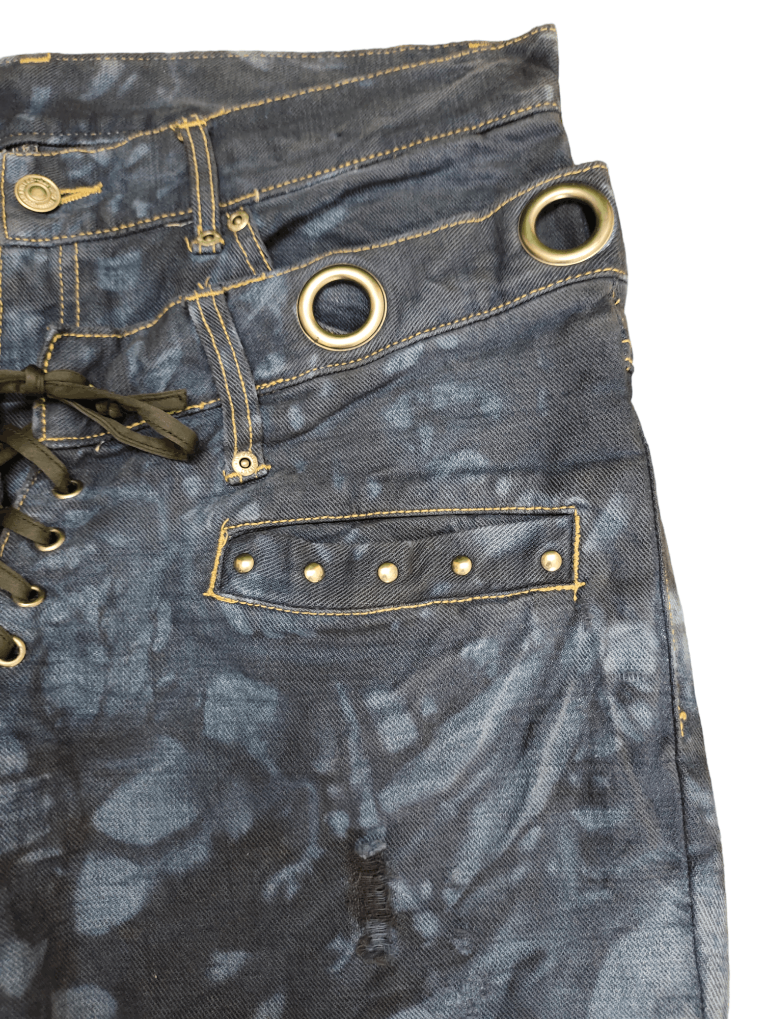 Japanese Brand PPFM Inspire Japanese Double Waist Distressed Dye Jeans 35 Size US 35 - 8 Thumbnail