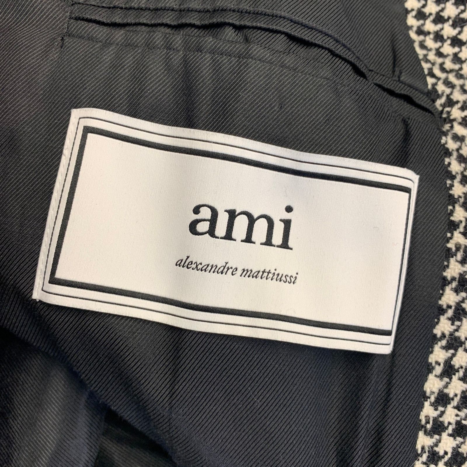 AMI Size 38 Black White Houndstooth Wool Coat Size US L / EU 52-54 / 3 - 4 Thumbnail