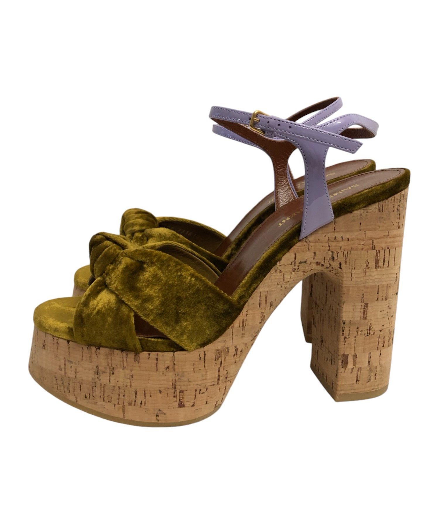 Saint Laurent Paris Saint Laurent Bianca Velvet & Leather Platform Sandals 39.5 Size US 8.5 / IT 38.5 - 13 Thumbnail