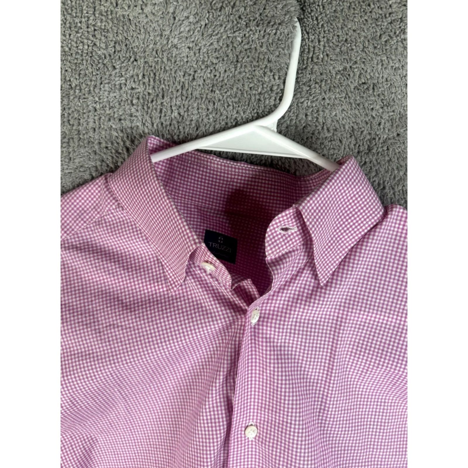 Vintage Truzzi Shirt Mens L Pink Gingham Button-Down Dress Long Sleeve Size 42R - 4 Thumbnail