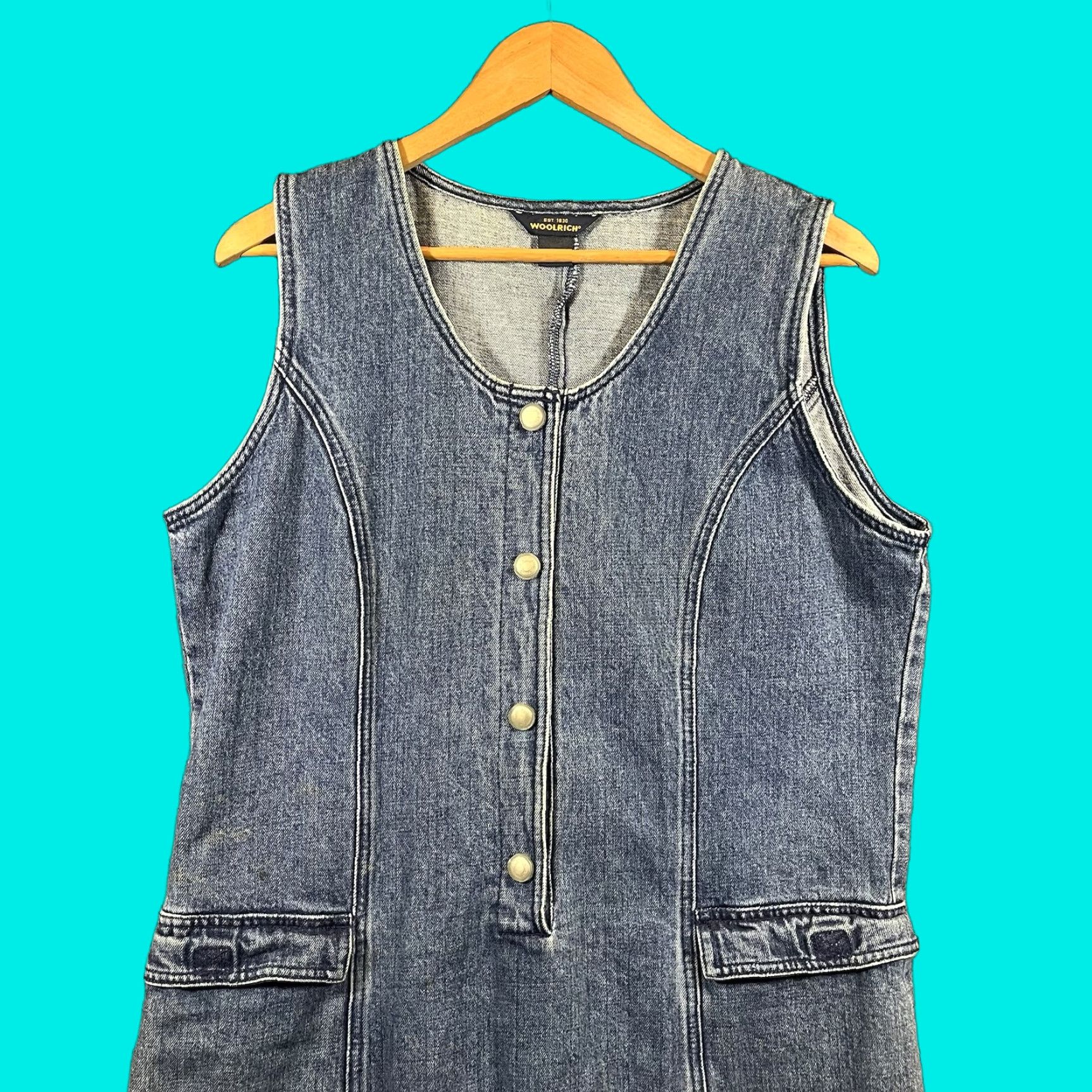 Vintage VINTAGE Woolrich Dress Jumper A-Line Midi Denim 100% Cotton Blue Sleeveless Round Neck Pockets Bohemian Western Vintage Women L Regular Size L / US 10 / IT 46 - 1 Thumbnail