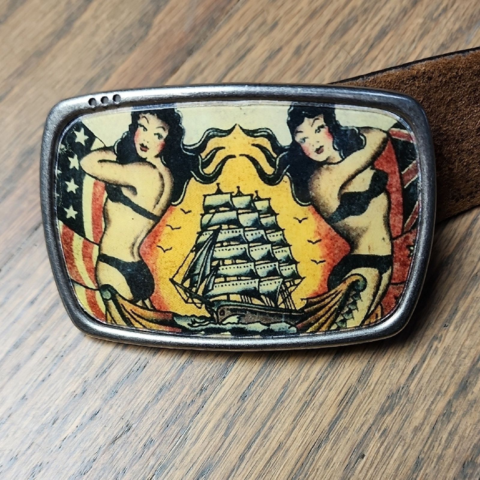 BKE BKE Nautical Belt with Brown Leather Strap Size ONE SIZE - 4 Thumbnail