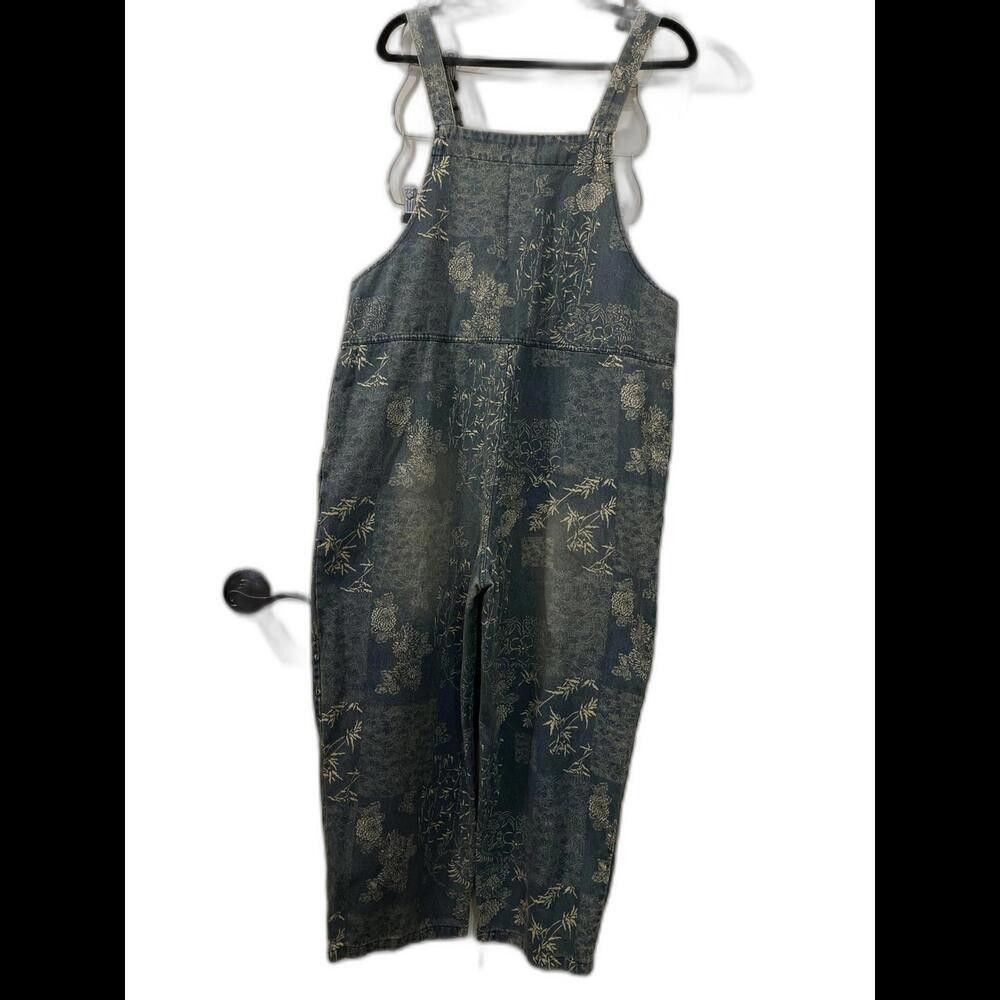 Designer Floral Print Denim Overalls Patchwork Style Womens Medium Size 32" / US 10 / IT 46 - 2 Thumbnail
