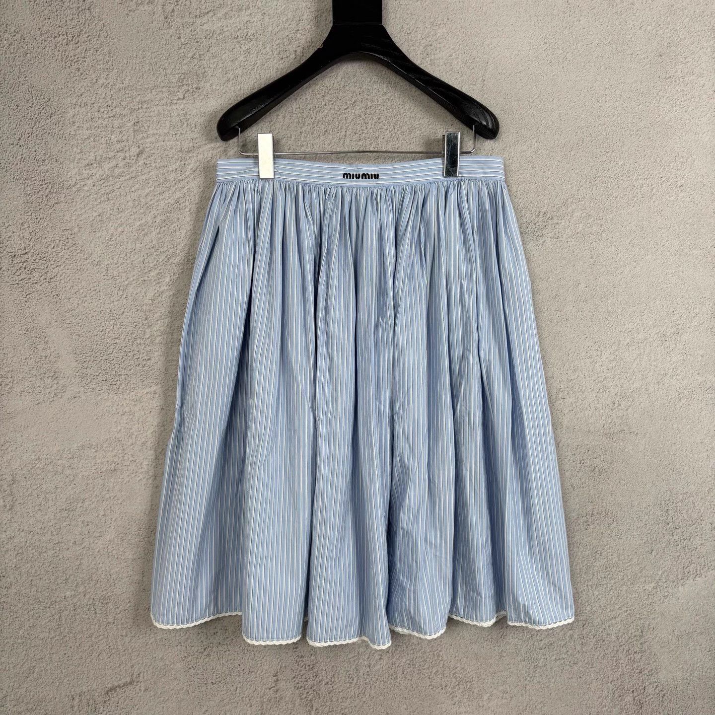 Miu Miu MIU MIU blue and white stripe lace trim skirt 42 Size 28" / US 6 / IT 42 - 2 Thumbnail