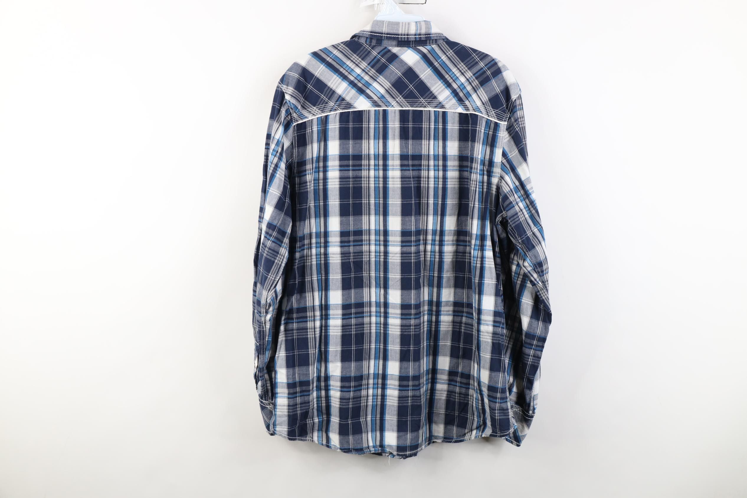 Vintage Buckle BKE Thick Stitch Western Snap Button Shirt Blue Plaid Size US L / EU 52-54 / 3 - 12 Thumbnail