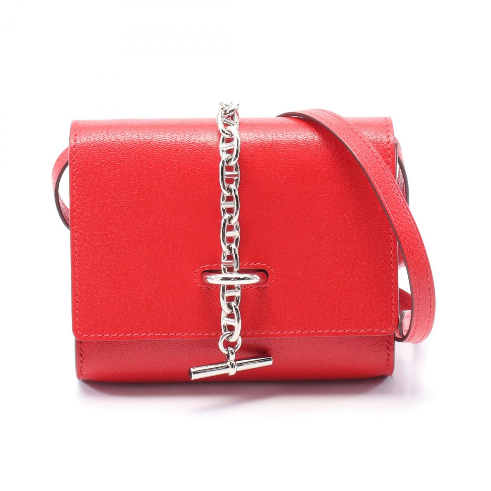 Hermes Hermes Chaine D'ancre Chevre 2Way Shoulder Bag Leather Short Wallet Stamp B (2023) in Red, Women's