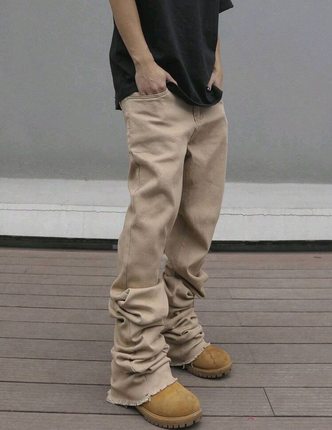 Japanese Brand × Jean Solid Color Long Stacking Flared Pleats Size US 31 - 4 Thumbnail