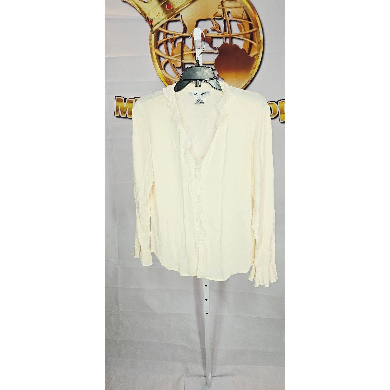 Alfani Alfani Beige Sheer Ruffle Silk Blouse Size 10 Size L / US 10 / IT 46 - 1 Thumbnail