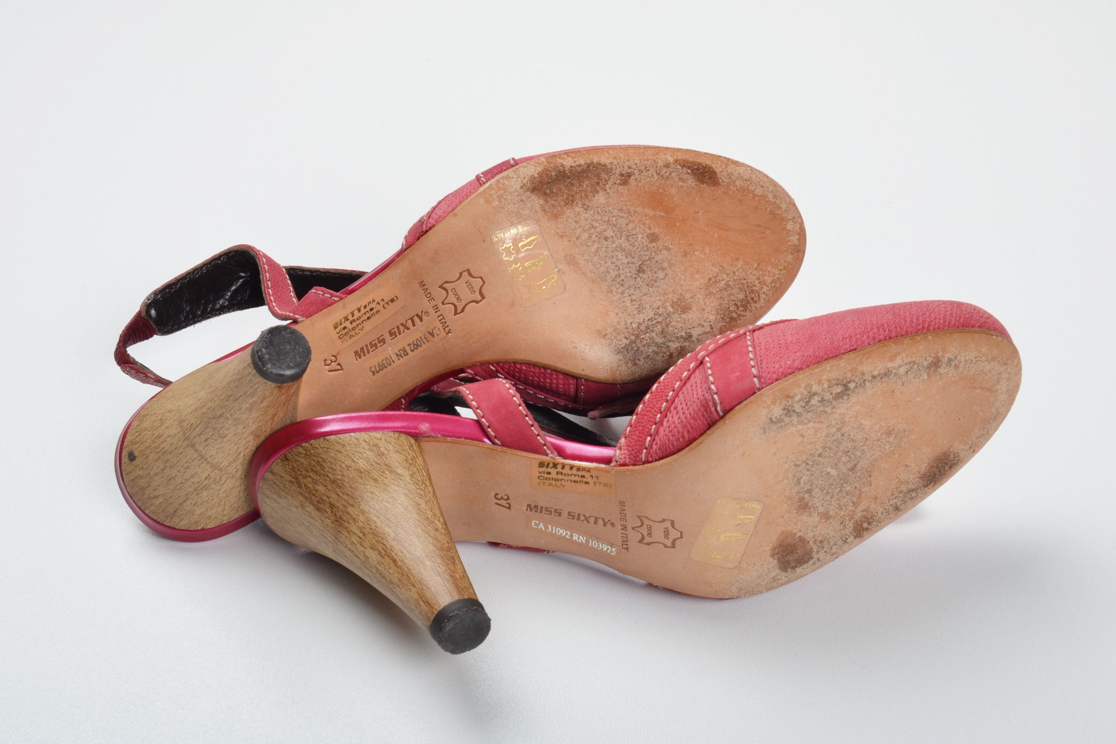 Miss Sixty Vintage Miss Sixty Y2K Pink Leather Lace Up Slingback Heels Size US 7 / IT 37 - 8 Thumbnail