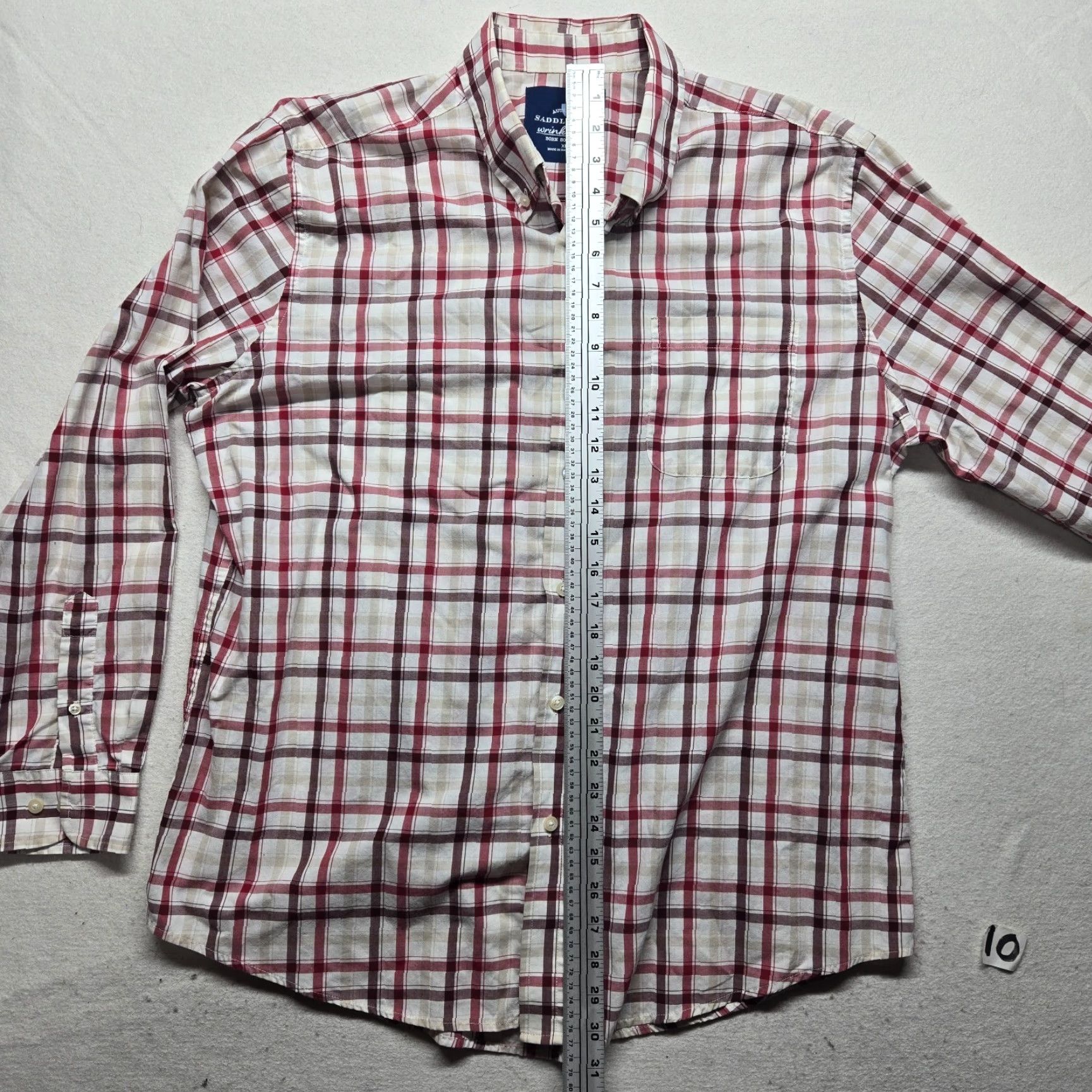 Born Saddlebred Shirt Men XL Tan Red Plaid Wrinkle Free Long Sleeve Button-Up Multicolor Casual Western Southern Vacation Size US XL / EU 56 / 4 - 6 Thumbnail