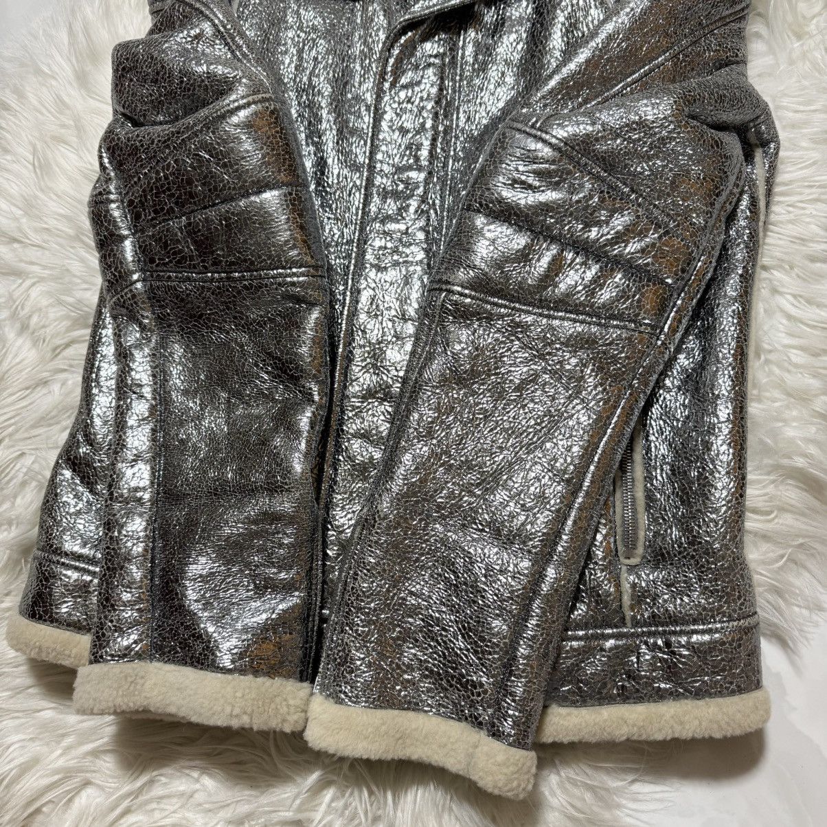 Bottega Veneta RARE Bottega Veneta Shearling Metallic Leather Biker Jacket Size US M / EU 48-50 / 2 - 18 Thumbnail