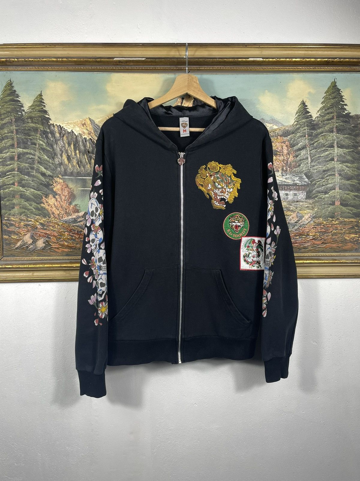 Christian Audigier × Ed Hardy × Vintage Ed Hardy Retro 00s Hoodie With Patches Affliction Grunge Size M / US 6-8 / IT 42-44 - 2 Thumbnail