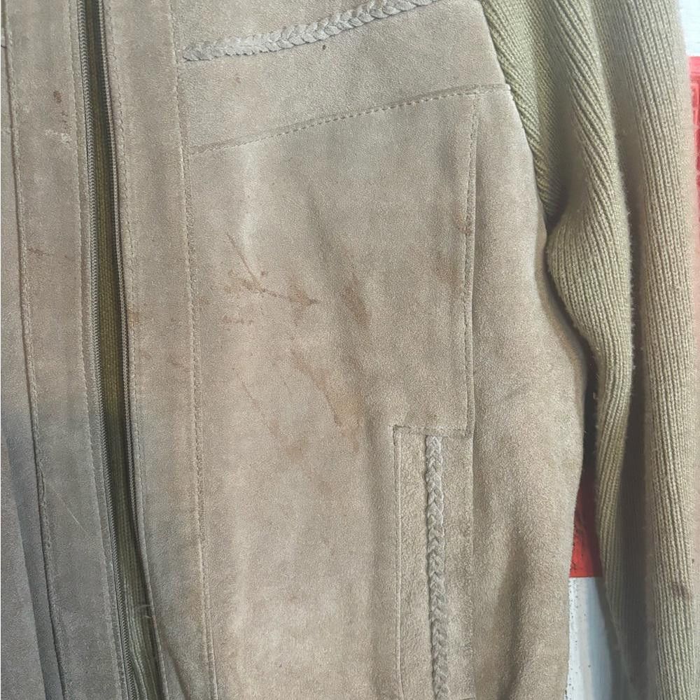 Designer Alvin Josef X-Large beige cream sweater suede zip up jacket Size US XL / EU 56 / 4 - 2 Thumbnail