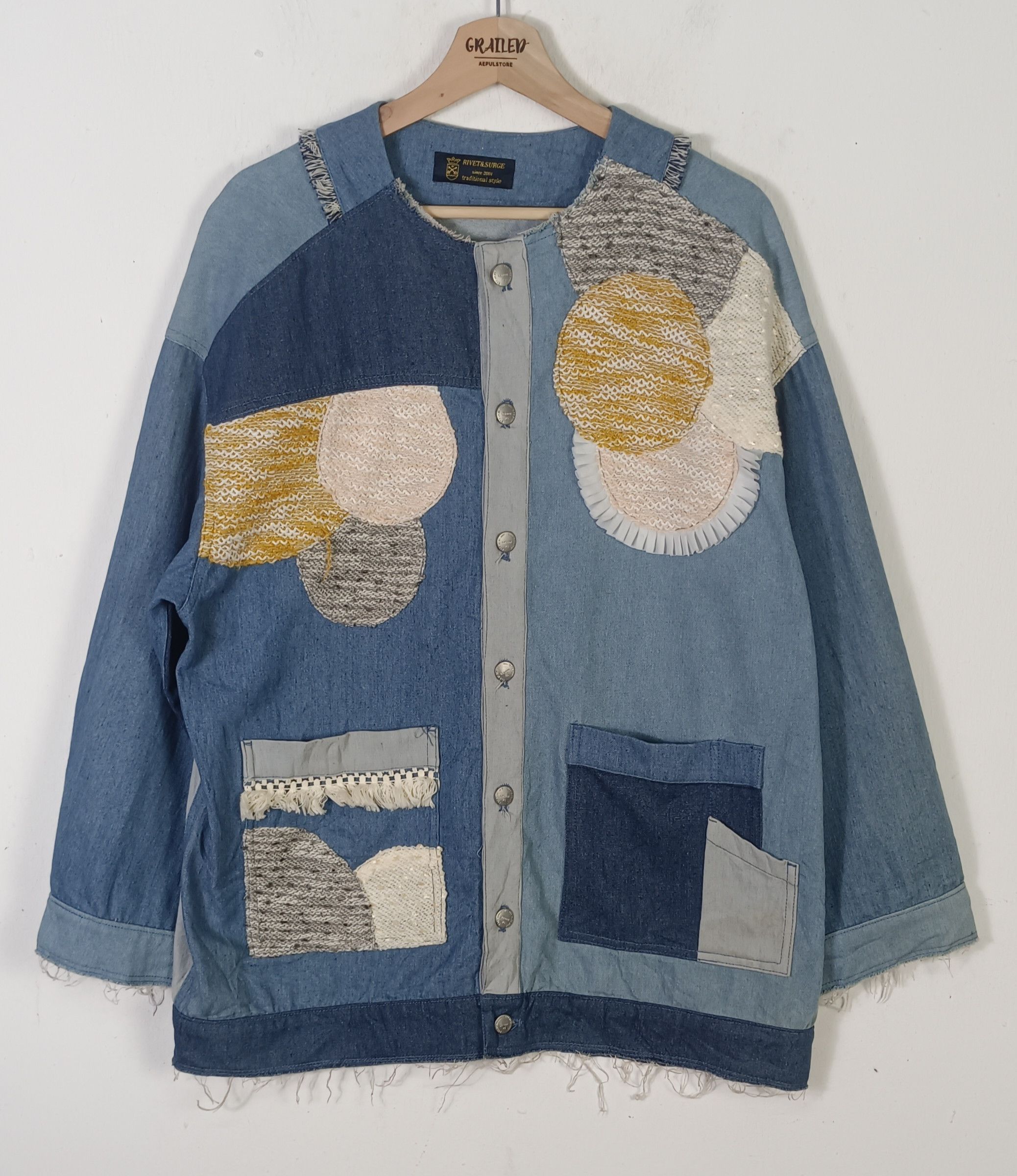 Japanese Brand Rivet & Surge Tsukihugi Pacthwork Denim Jacket Size US XL / EU 56 / 4 - 1 Thumbnail