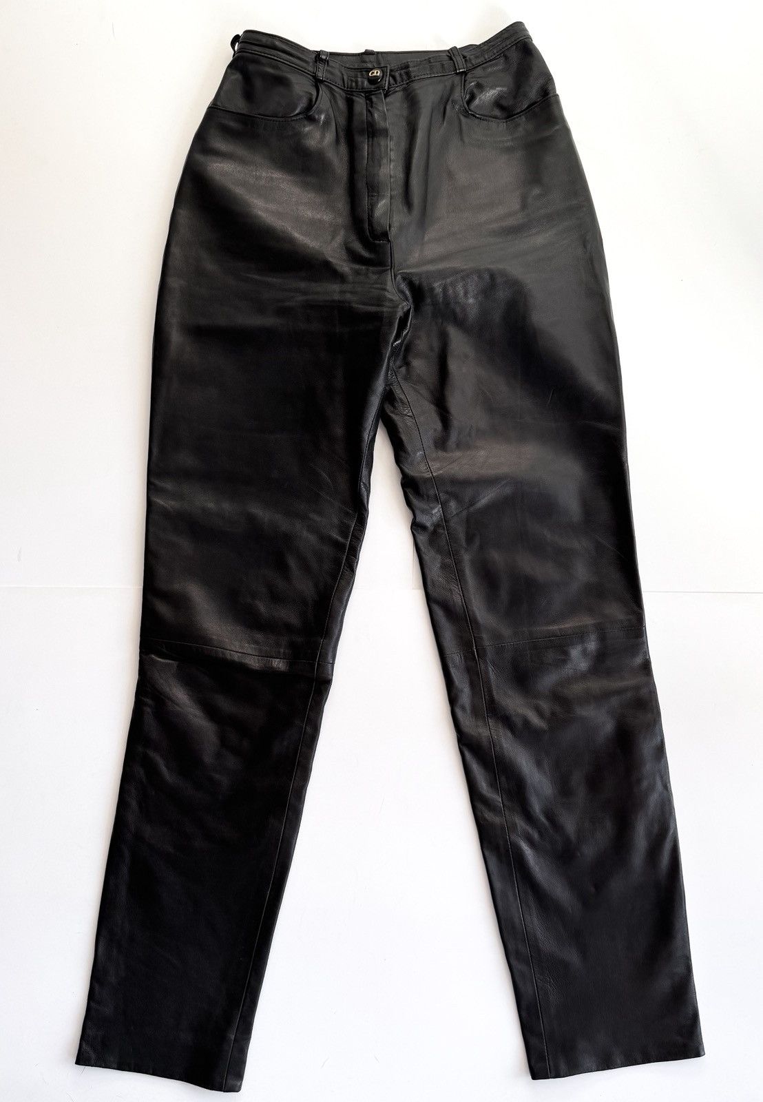 Dior Christian Dior black leather pants CD logo gold tone button Size 26" / US 2 / IT 38 - 4 Thumbnail