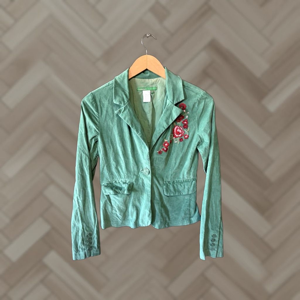 Vintage Y2k Lulumari Womens Blazer Shirt Jacket Green S Size Small Cotton Single Button Women's Blazer 90s Basic Jacket Size S / US 4 / IT 40 - 1 Thumbnail