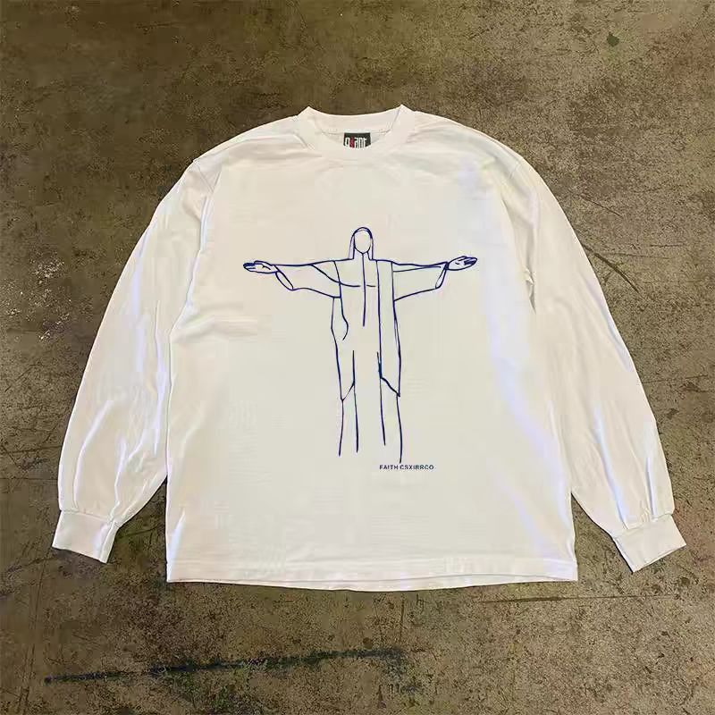 Designer × Japanese Brand White loose retro God print long sleeve tee Size US L / EU 52-54 / 3 - 1 Thumbnail