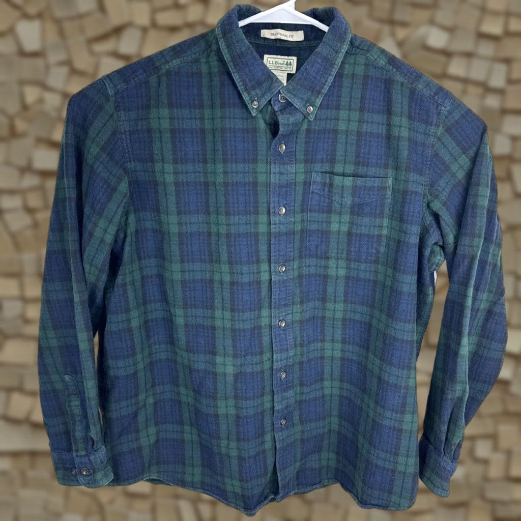 Vintage VINTAGE LL Bean Men’s Flannel Shirt XL Long Sleeve Green Blue Scotch Plaid Pocket Button-Down Career Casual 90s Mens Size US XL / EU 56 / 4 - 1 Thumbnail