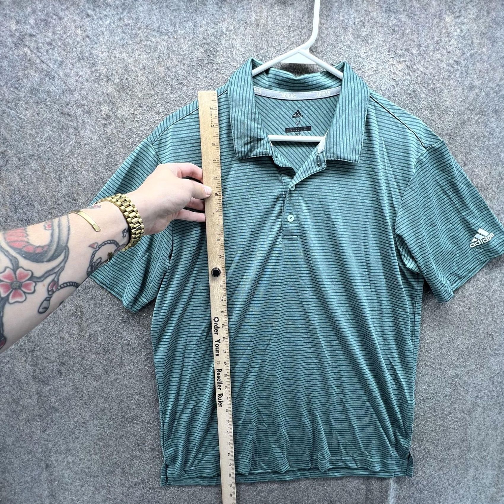 Adidas Adidas Golf Polo Shirt Mens Medium Green Stripe Performance Short Sleeve Polo Shirt Mens Golf Striped Green Size US M / EU 48-50 / 2 - 5 Thumbnail