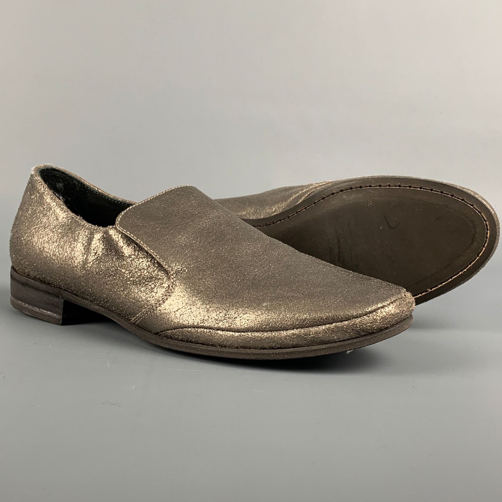 Brunello Cucinelli BRUNELLO CUCINELLI 7 Silver Leather Crackled Loafer Flats Size US 7 / IT 37 - 3 Thumbnail