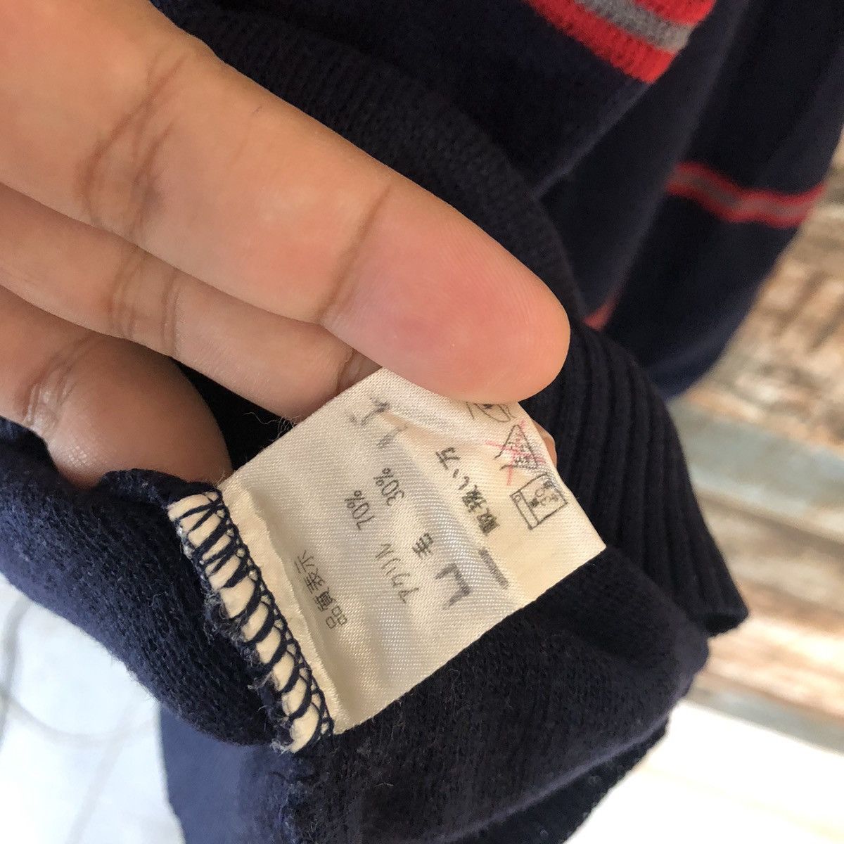 Homespun Knitwear × Japanese Brand US Pengolf Dark Blue Stripe Knitwear #A2061 Size US L / EU 52-54 / 3 - 12 Thumbnail