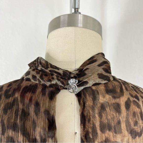 Vintage Tuleh Leopard Sheer Tie Blouse Sample SS 15 Size M / US 6-8 / IT 42-44 - 6 Thumbnail