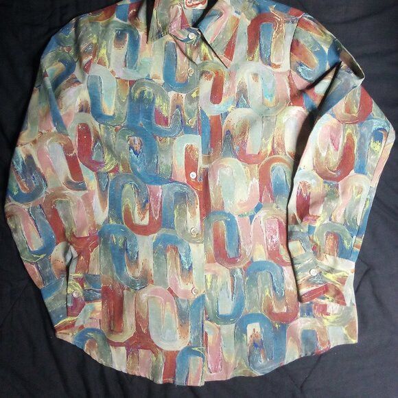 Other Vintage Stockton Abstract Strokes Polyester Disco Shirt Size US L / EU 52-54 / 3 - 3 Thumbnail