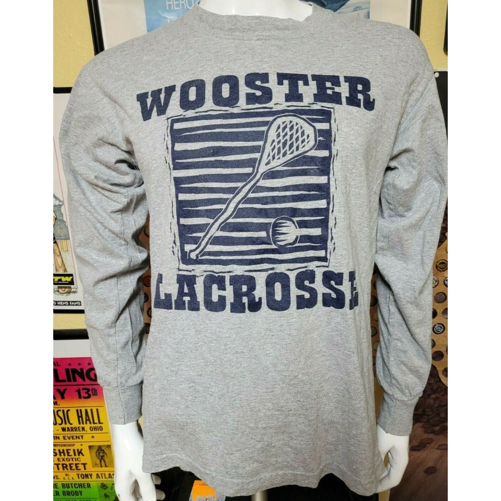 Gildan VINTAGE Wooster High School Generals Lacrosse LAX Long Sleeve T Shirt Blue 2XL Mens Crew Neck Size US XXL / EU 58 / 5 - 2 Thumbnail