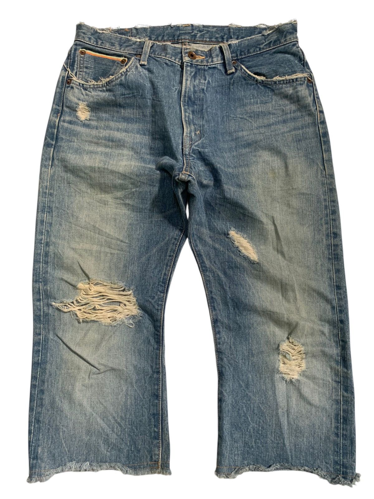 VINTAGE EDWIN 505S SELVEDGE PUNK SHORT DISRESSED DENIM