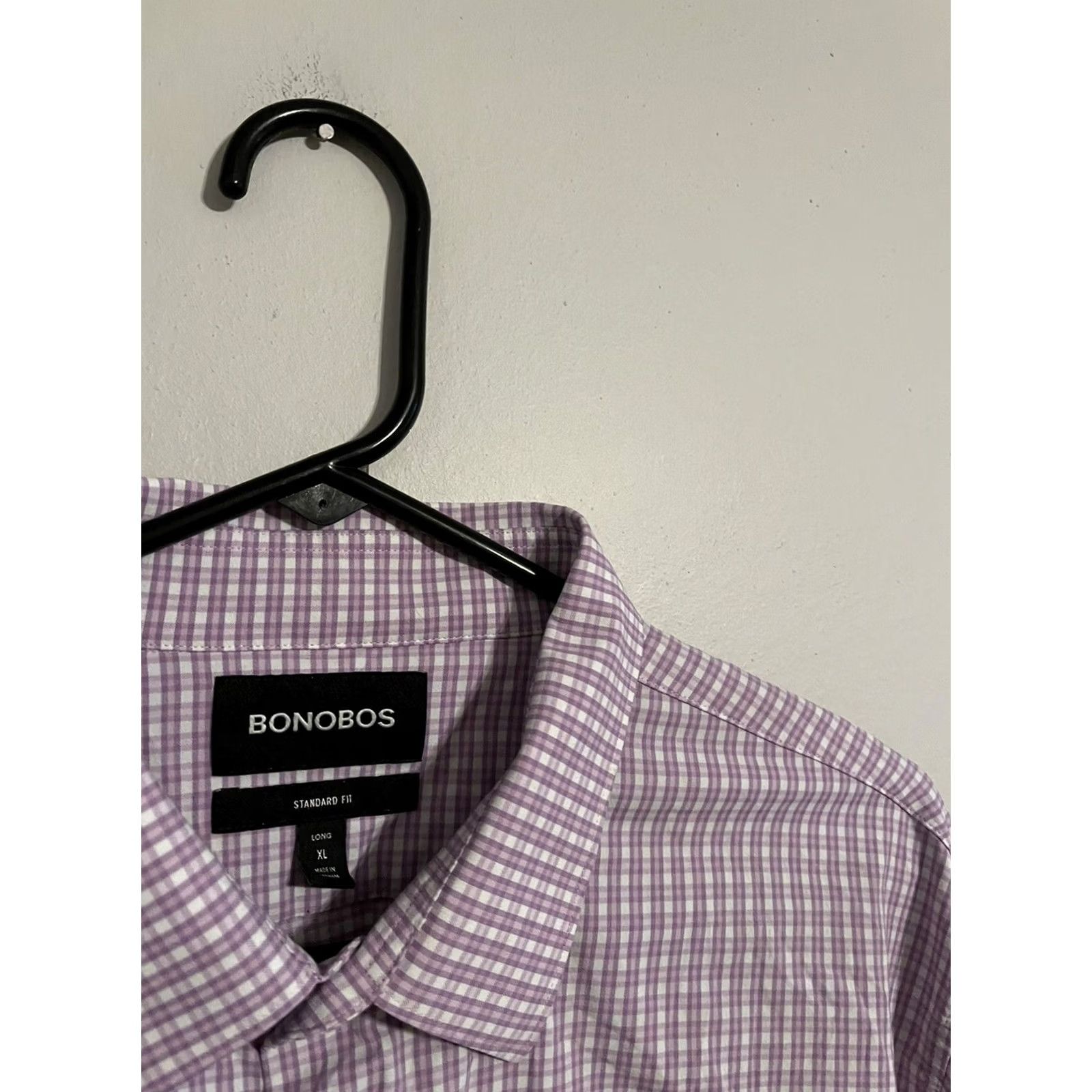 Bonobos Bonobos Standard Nylon Performance Button Up Purple Check Dress Shirt - Men's XL Size 46R - 2 Thumbnail