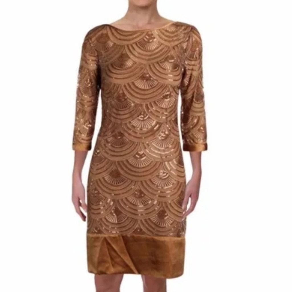 Monique Lhuillier NWT ML Monique Lhuillier silk trim sequin bronze dress sz 0 Size XS / US 0-2 / IT 36-38 - 1 Thumbnail