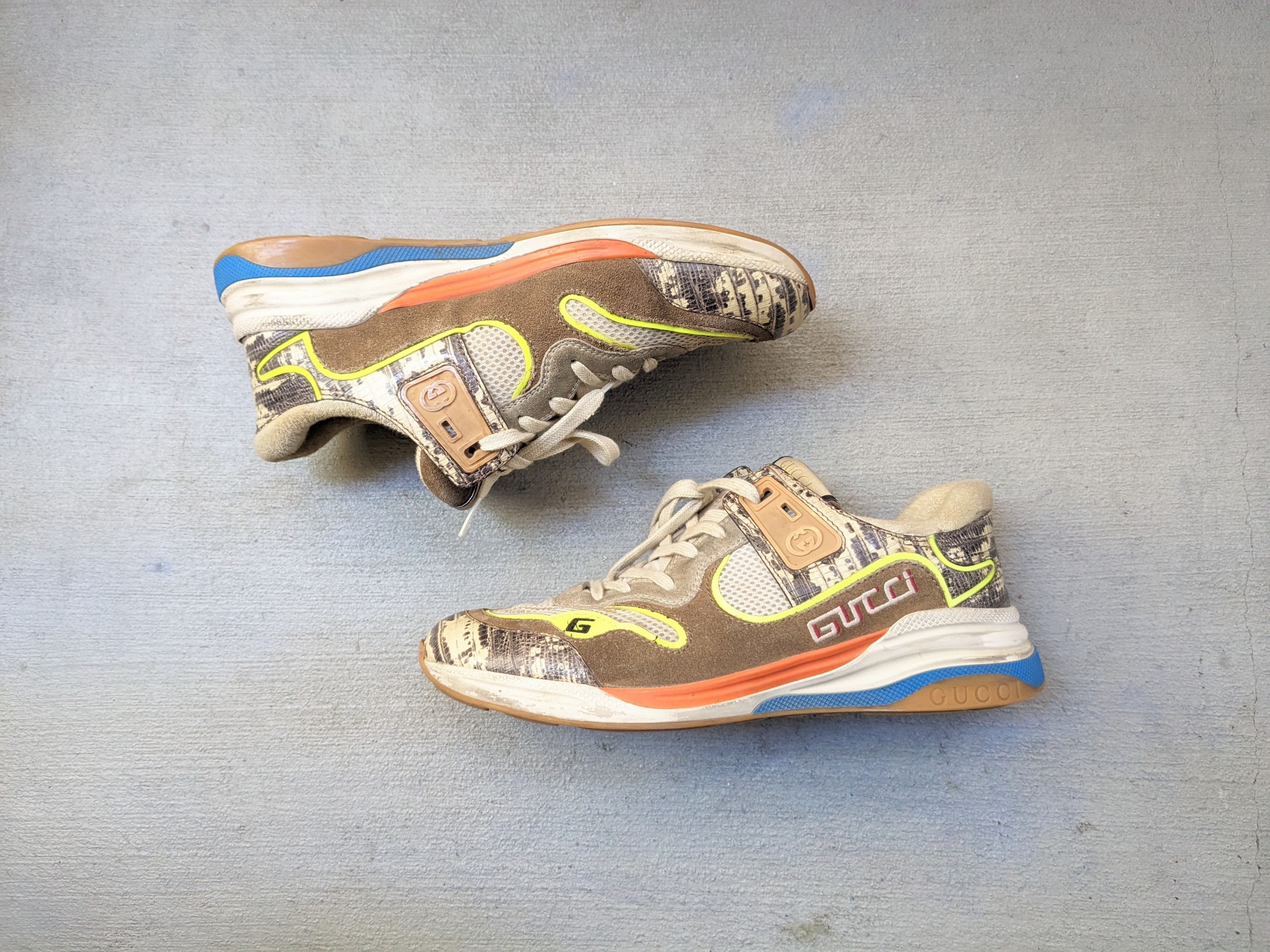 image of Gucci Ultrapace Sneakers Size 8.5 Brown Blue Orange Suede, Men's