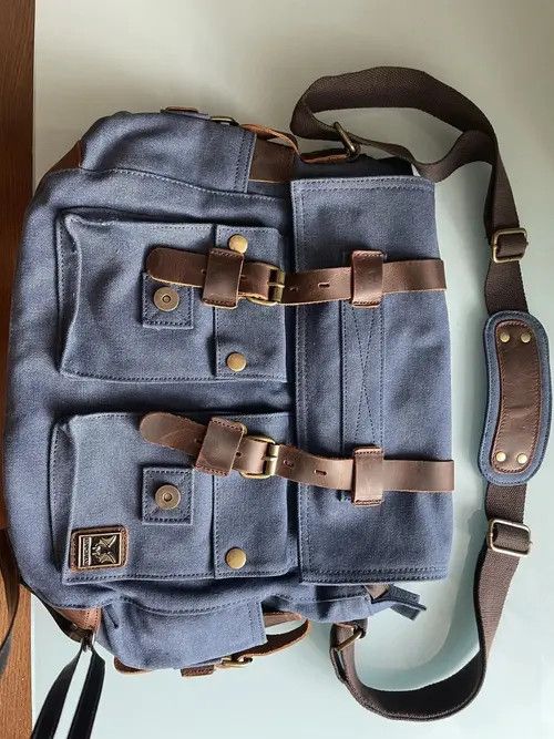 VIBE Unisex Canvas Leather Messenger Bag Size ONE SIZE - 2 Thumbnail