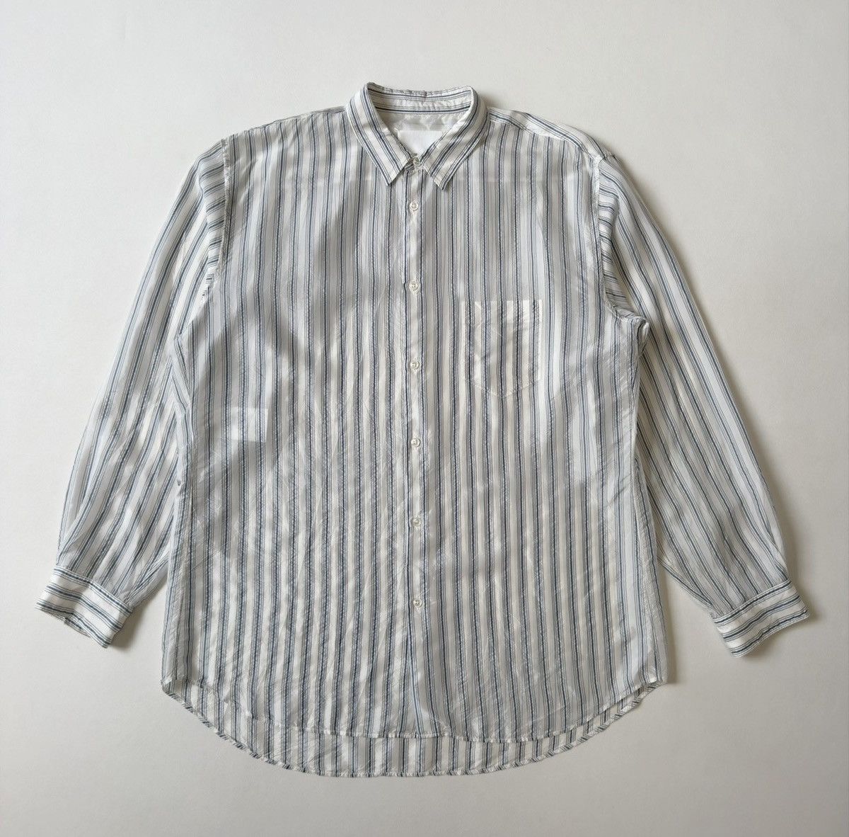 Maison Margiela S/S 20 White/Blue Crinkle Nylon Striped Shirt Size US XL / EU 56 / 4 - 5 Thumbnail