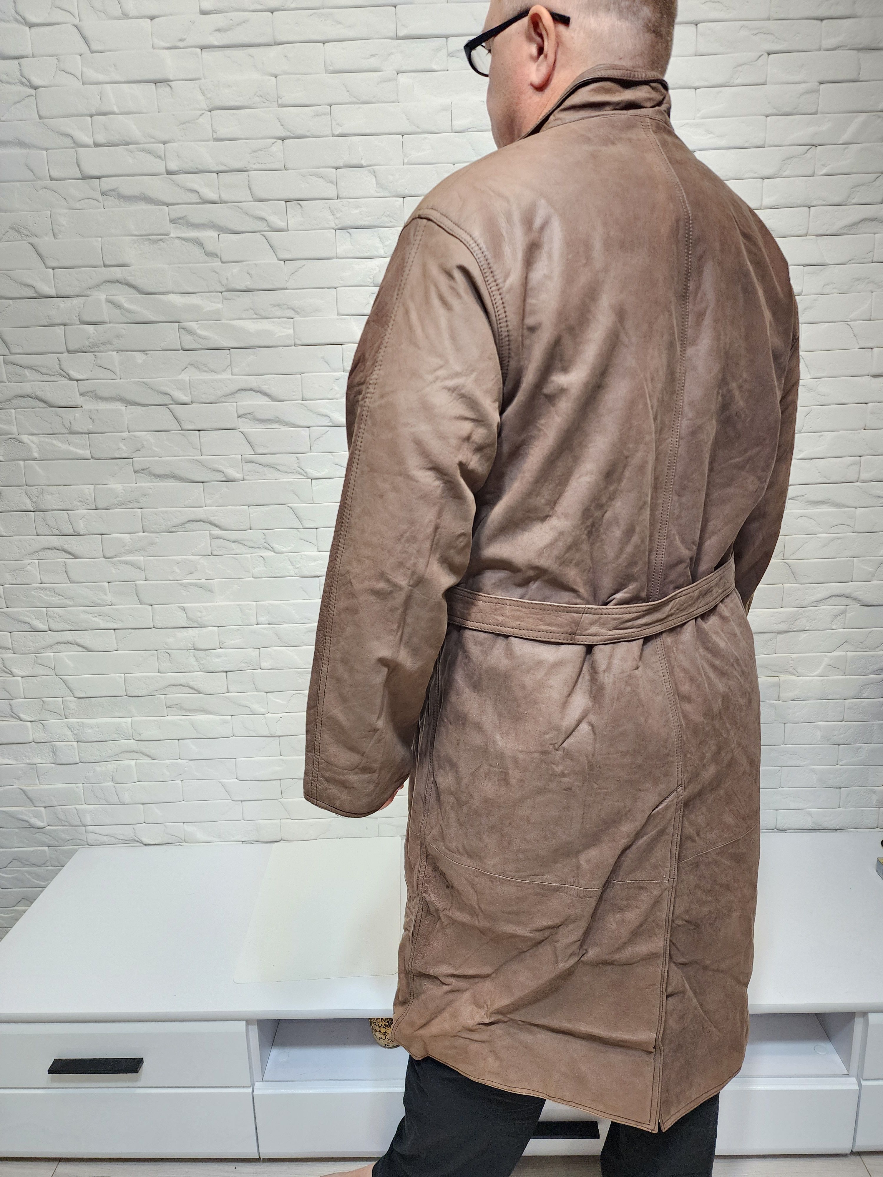 Genuine Leather Brown Genuine Leather Men's Coat with Belt Size US L / EU 52-54 / 3 - 6 Thumbnail