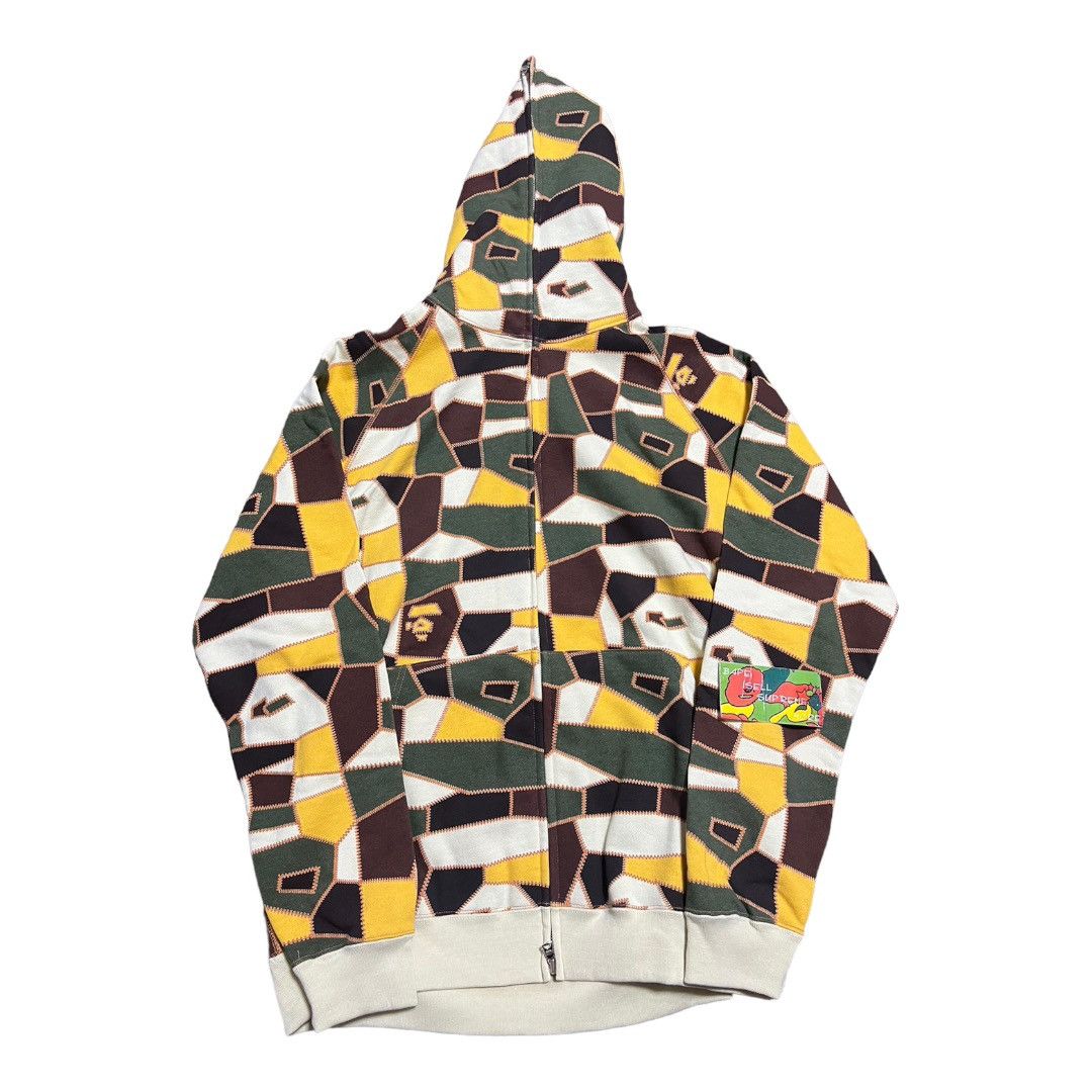 image of Bape Patchwork Full Zip Hoodie in Yellow, Men's (Size Large)